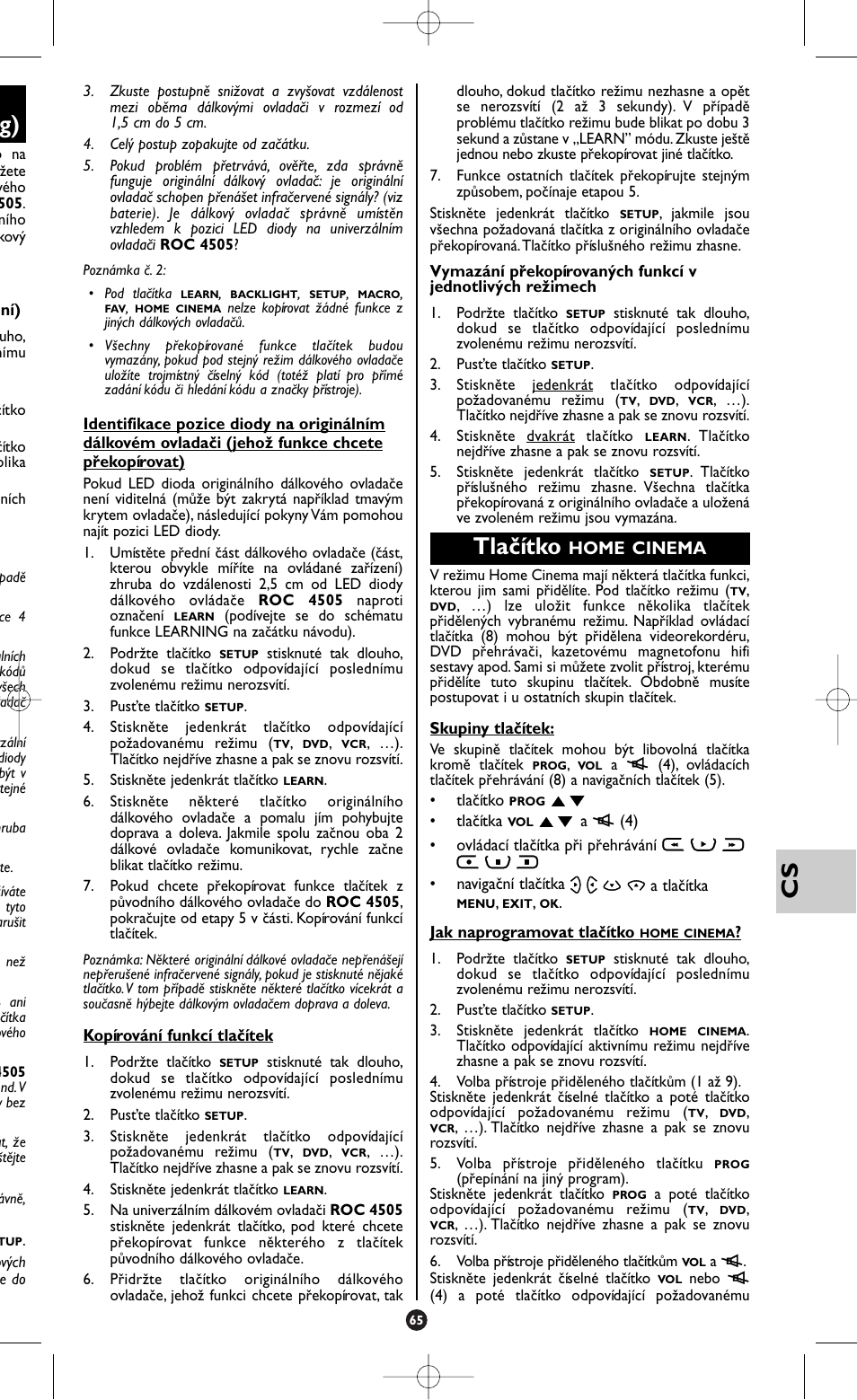 Tlačítko, Home cinema | Hama ROC4505 User Manual | Page 69 / 102