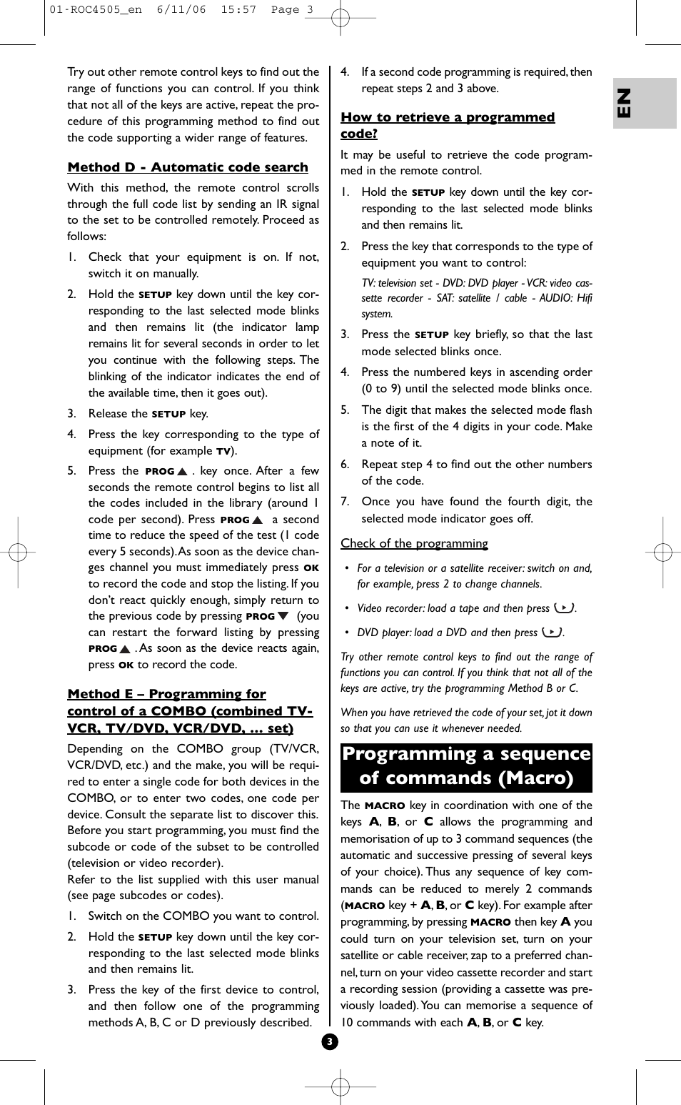 Programming a sequence of commands (macro) | Hama ROC4505 User Manual | Page 7 / 102