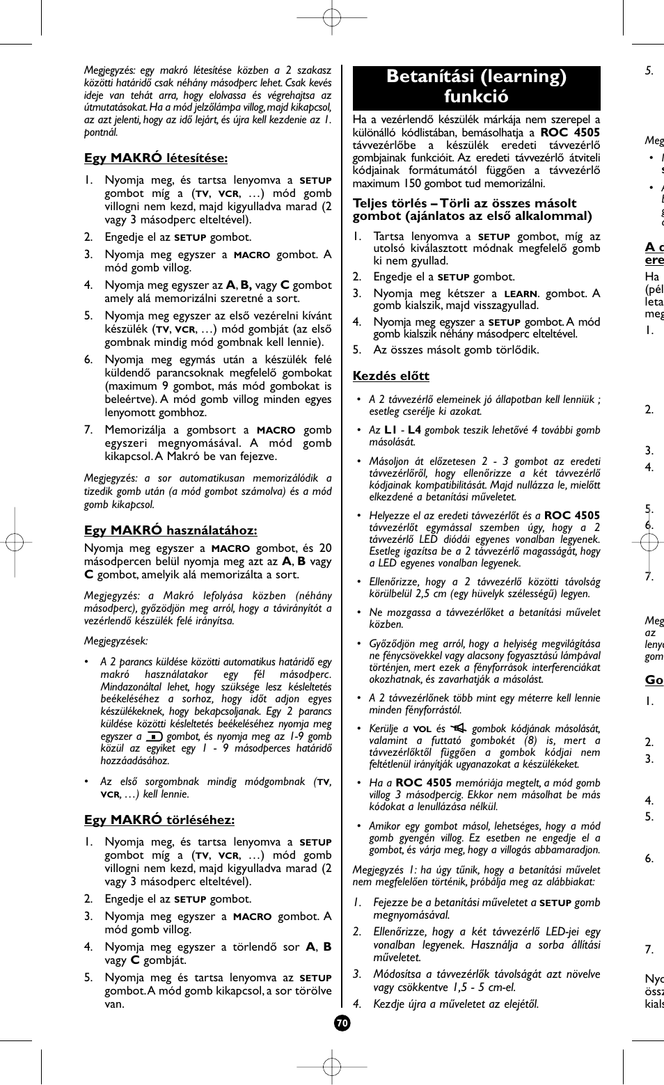 Betanítási (learning) funkció | Hama ROC4505 User Manual | Page 74 / 102