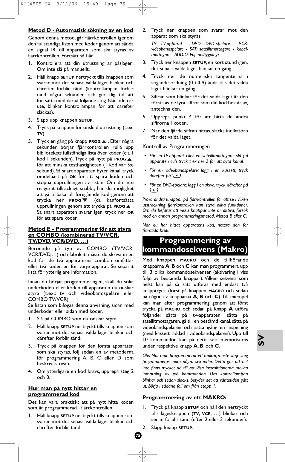 Programmering av kommandosekvens (makro) | Hama ROC4505 User Manual | Page 79 / 102