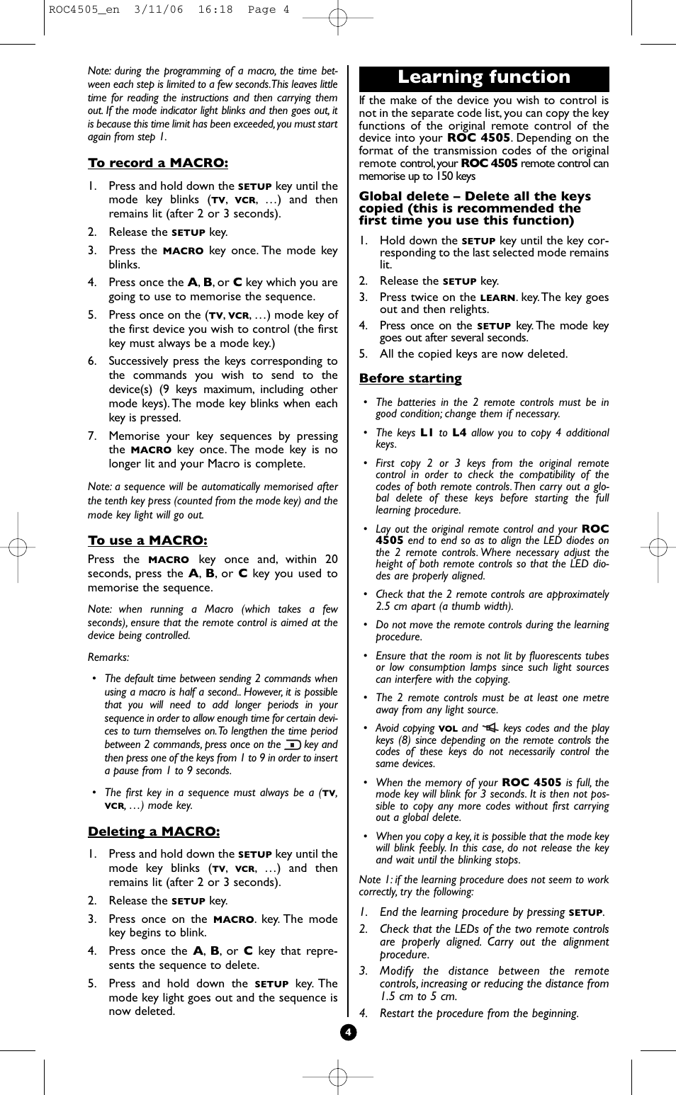 Learning function | Hama ROC4505 User Manual | Page 8 / 102