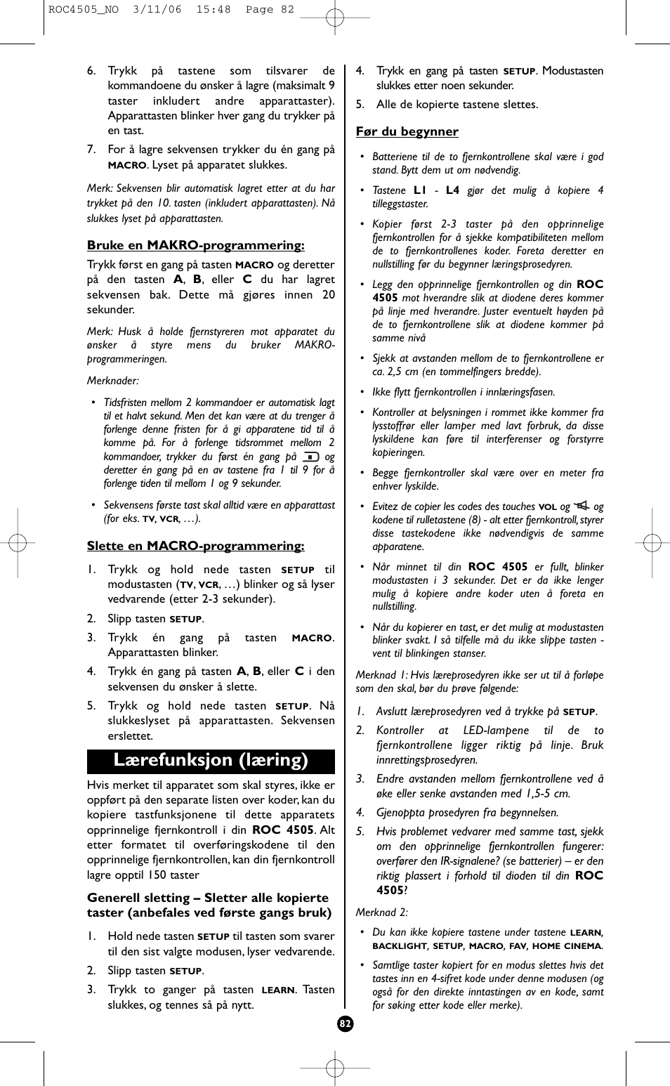 Lærefunksjon (læring) | Hama ROC4505 User Manual | Page 86 / 102