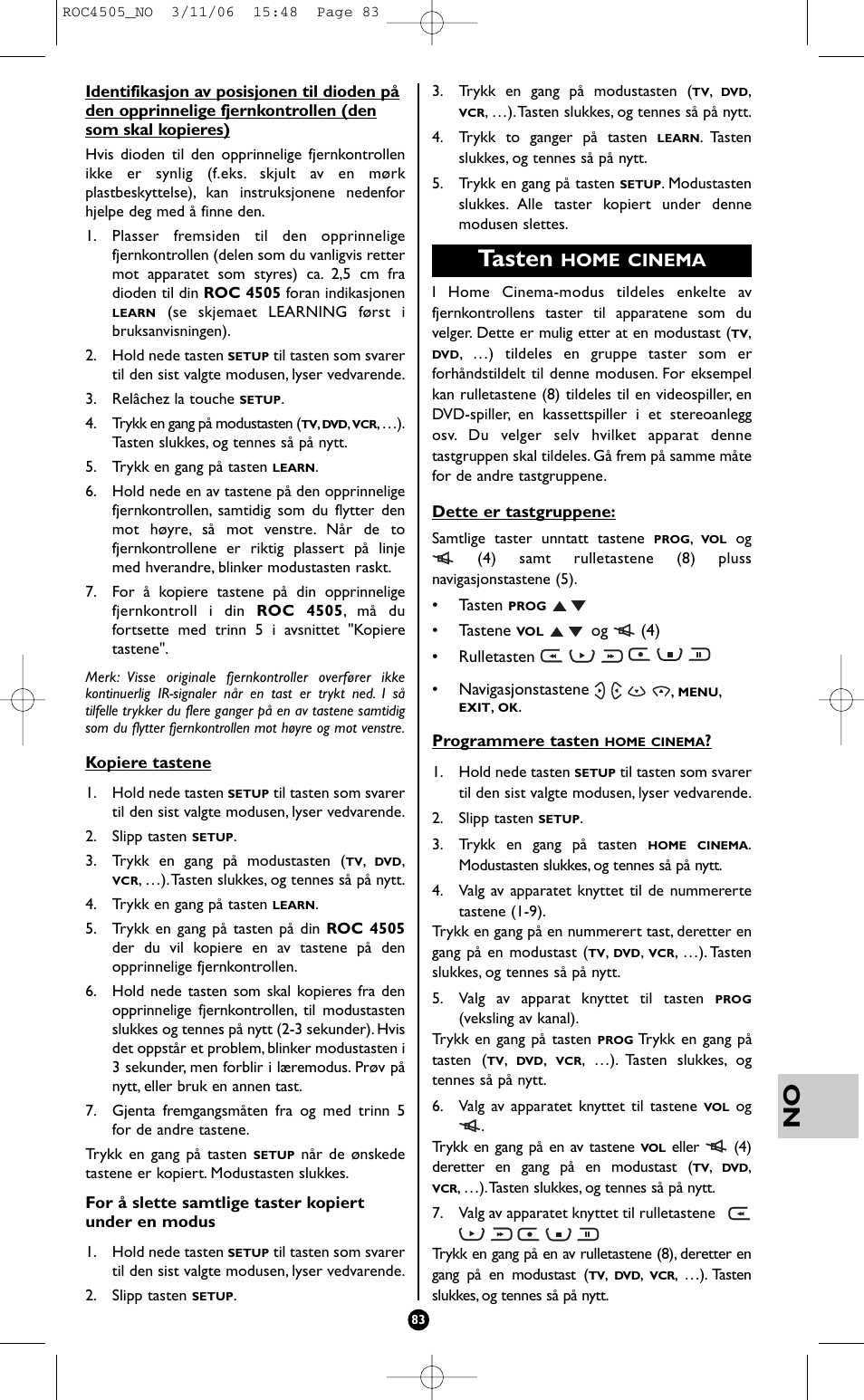 Tasten, Home cinema | Hama ROC4505 User Manual | Page 87 / 102