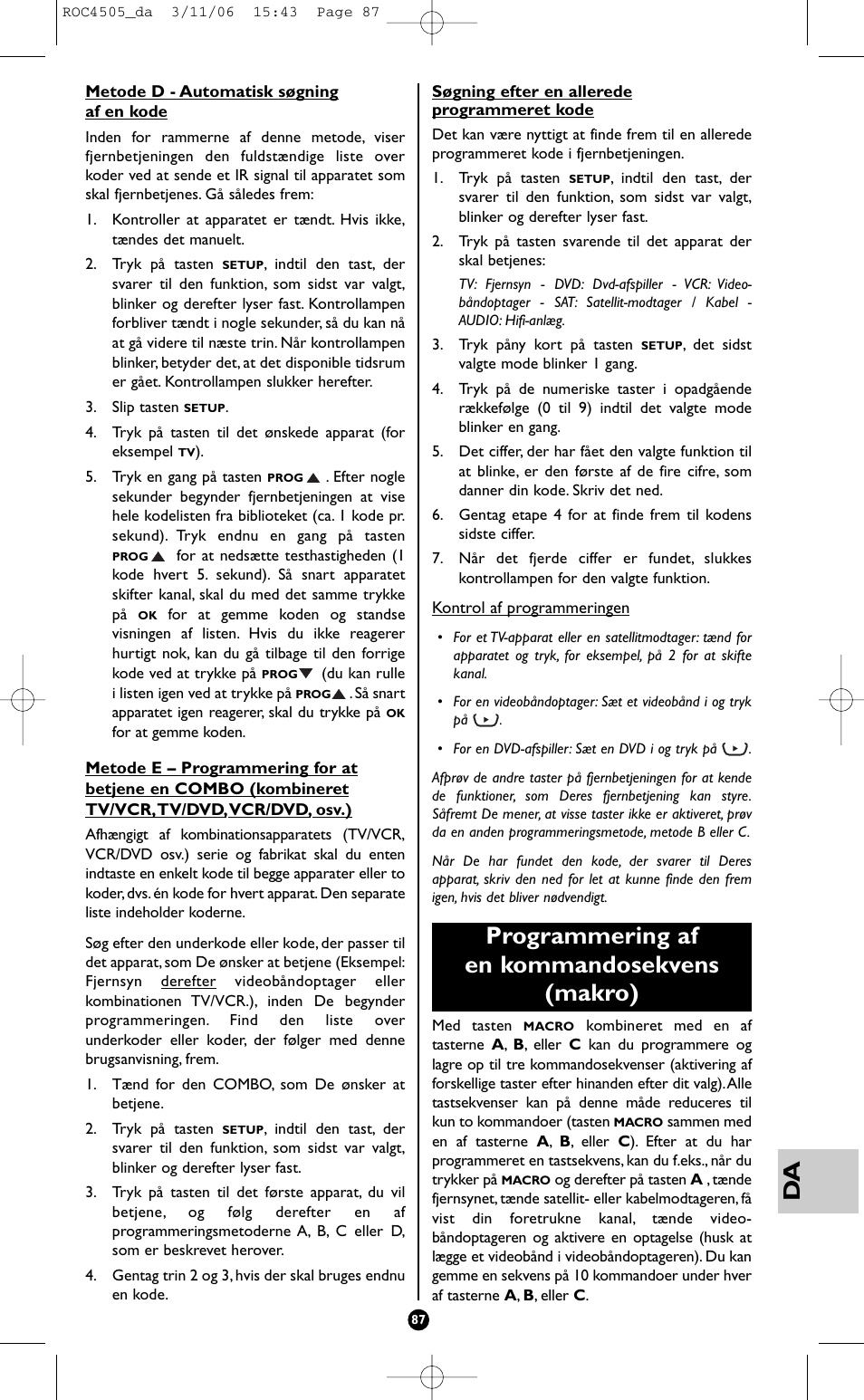 Programmering af en kommandosekvens (makro) | Hama ROC4505 User Manual | Page 91 / 102