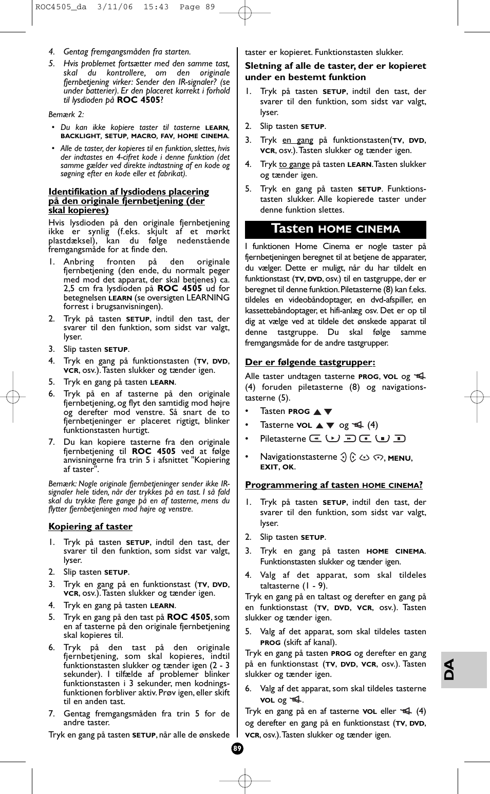 Tasten, Home cinema | Hama ROC4505 User Manual | Page 93 / 102