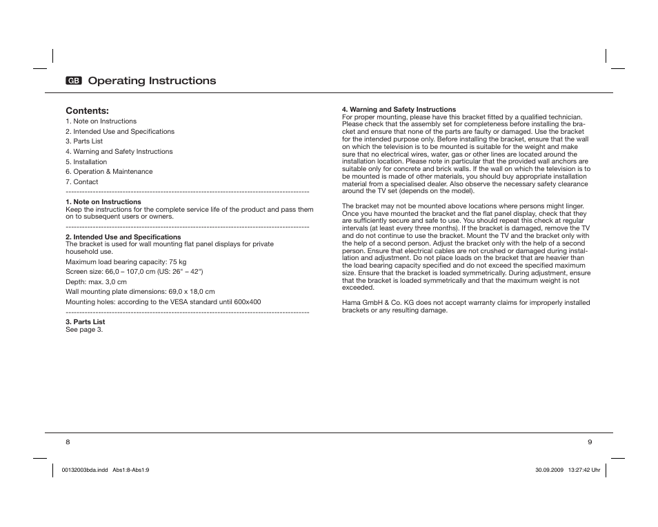 Operating instructions | Hama WAB042 User Manual | Page 5 / 30