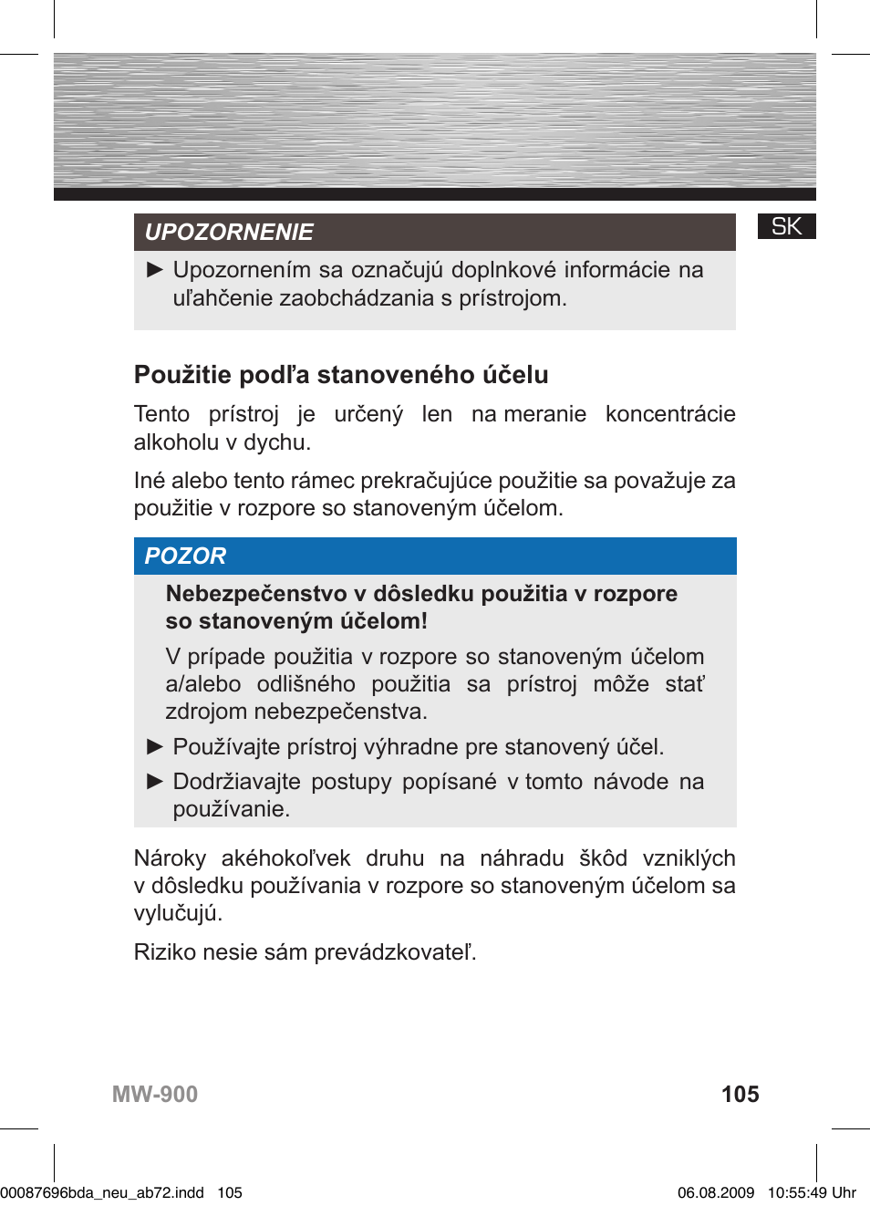 Použitie podľa stanoveného účelu | Hama MW900 User Manual | Page 104 / 140