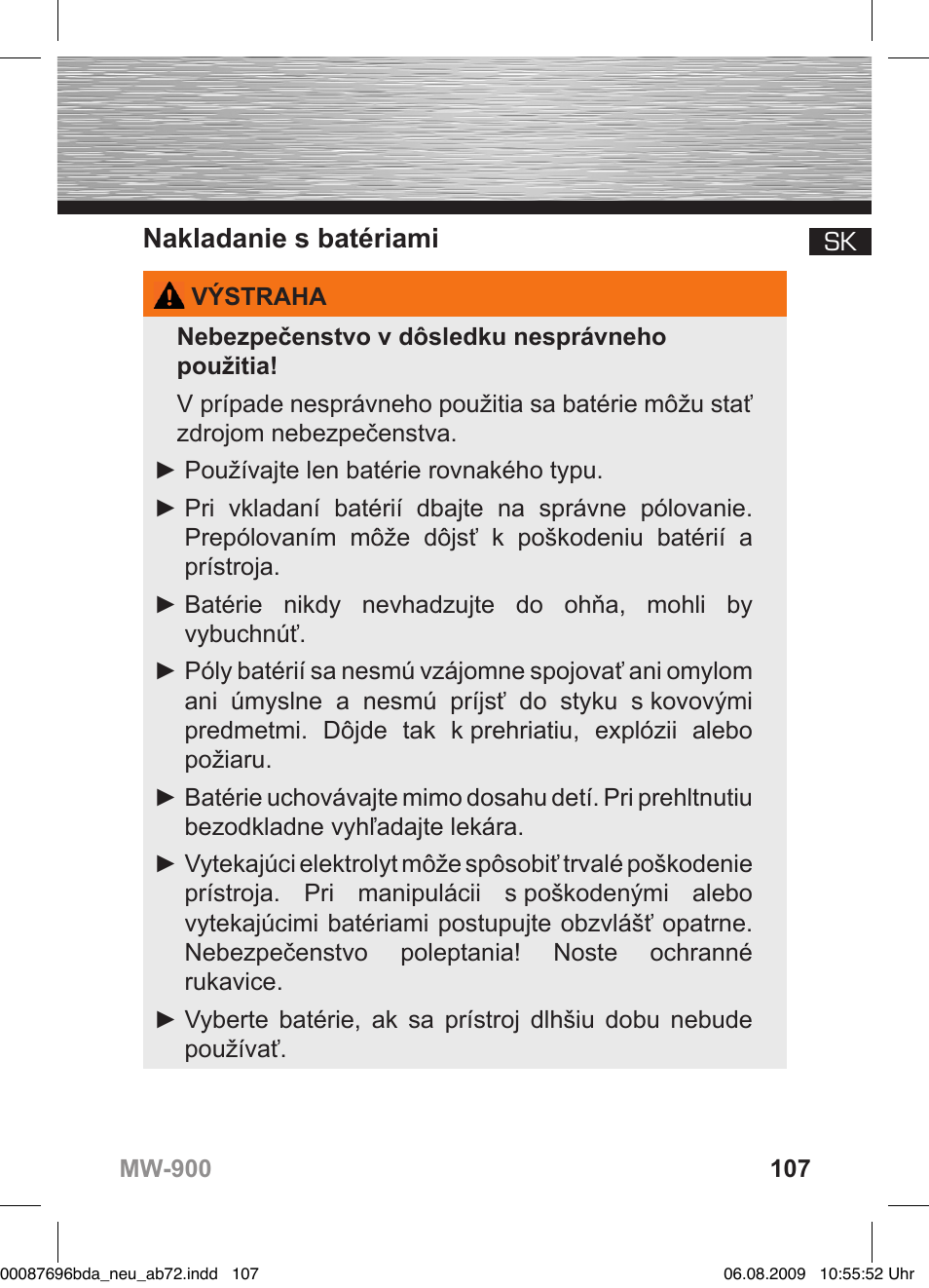 Nakladanie s batériami | Hama MW900 User Manual | Page 106 / 140