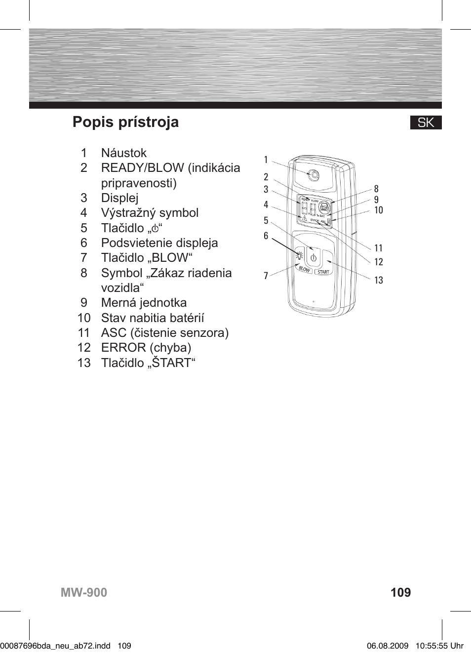 Popis prístroja | Hama MW900 User Manual | Page 108 / 140