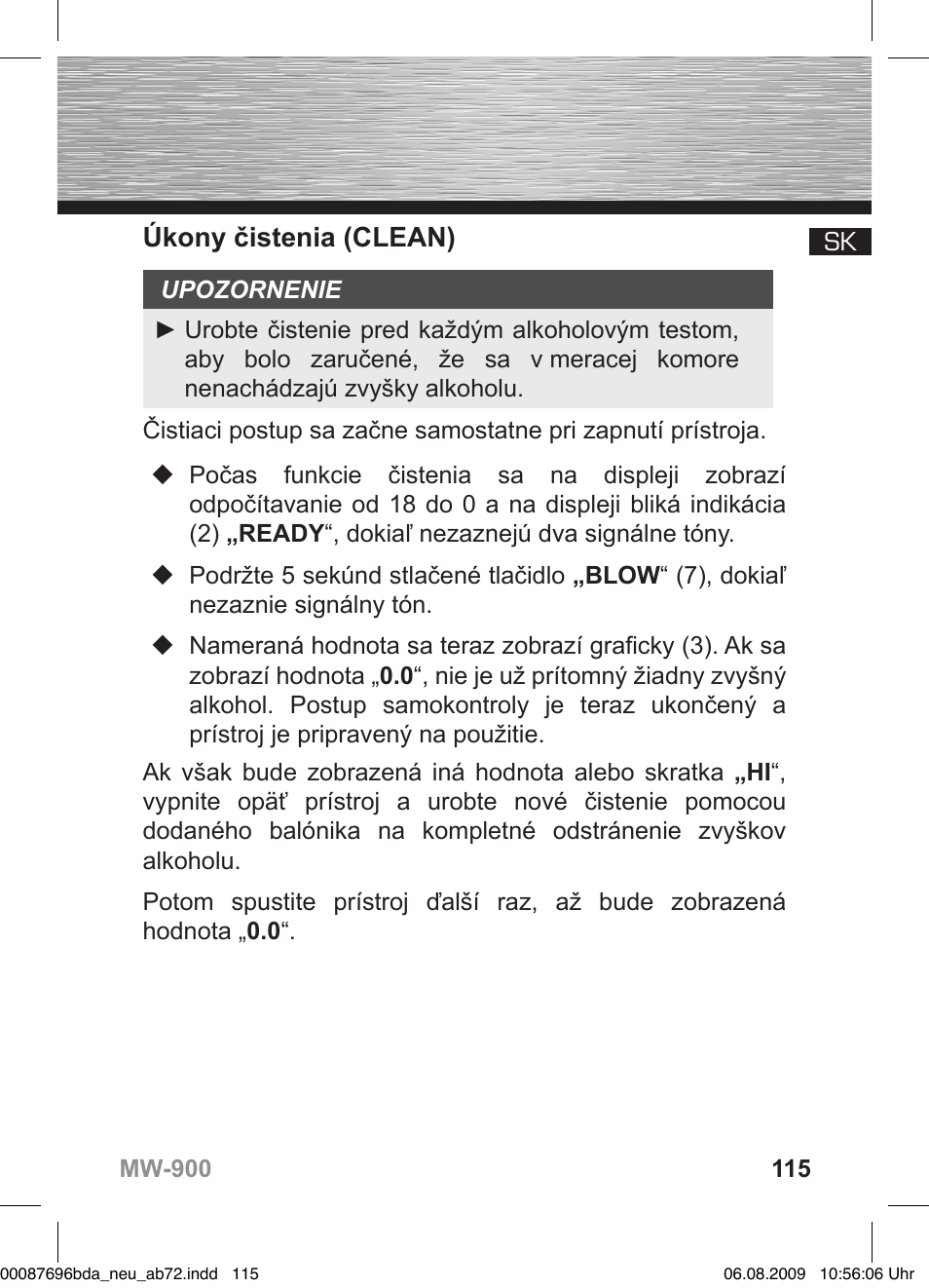 Úkony čistenia (clean) | Hama MW900 User Manual | Page 114 / 140