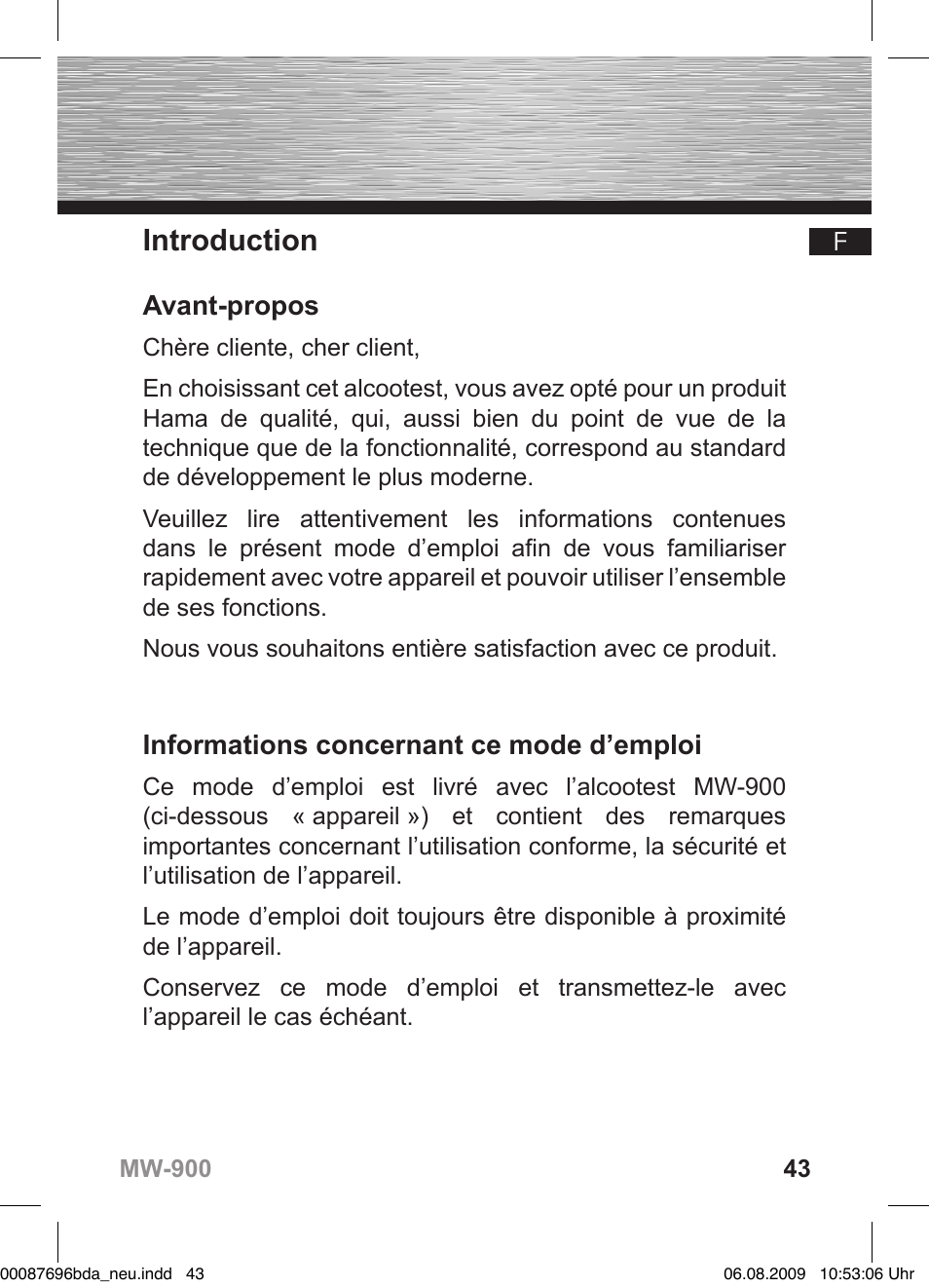 Introduction, Avant-propos, Informations concernant ce mode d’emploi | Hama MW900 User Manual | Page 42 / 140