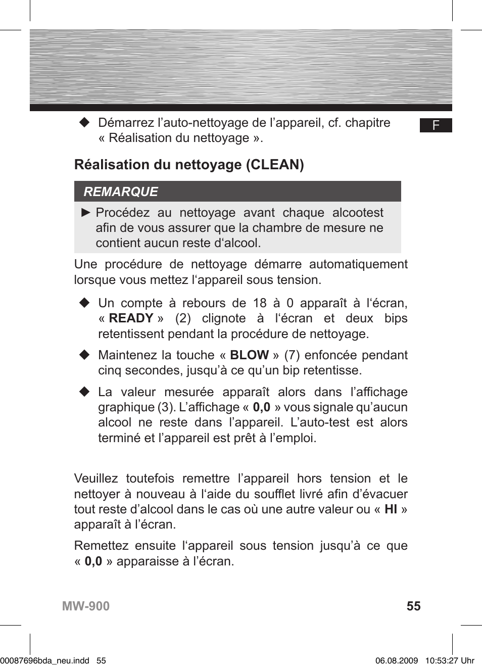 Réalisation du nettoyage (clean) | Hama MW900 User Manual | Page 54 / 140