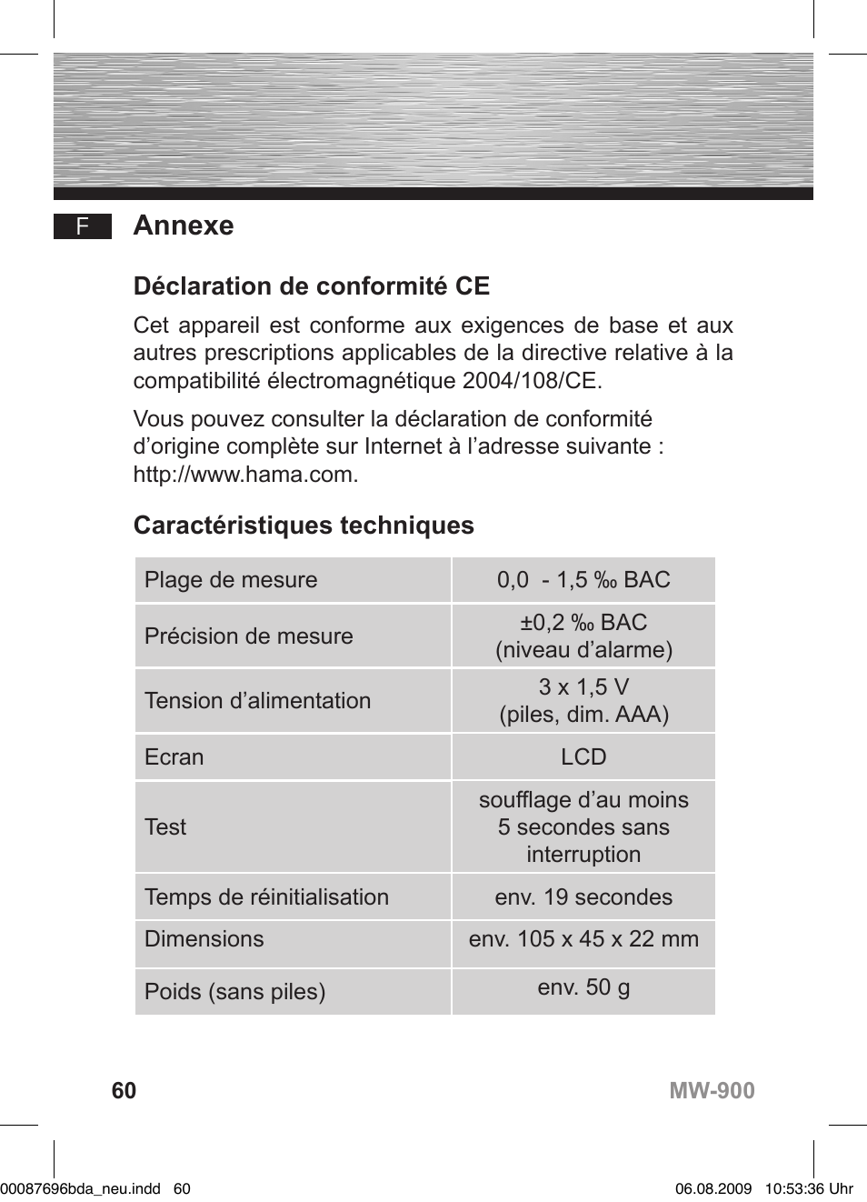 D bedienungsanleitung, Annexe | Hama MW900 User Manual | Page 59 / 140