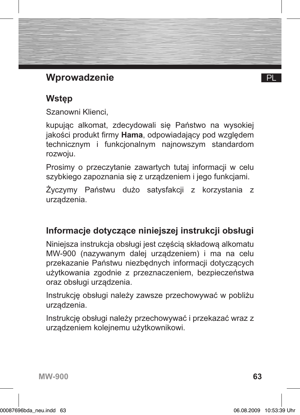 Wprowadzenie, Wstęp, Informacje dotyczące niniejszej instrukcji obsługi | Hama MW900 User Manual | Page 62 / 140