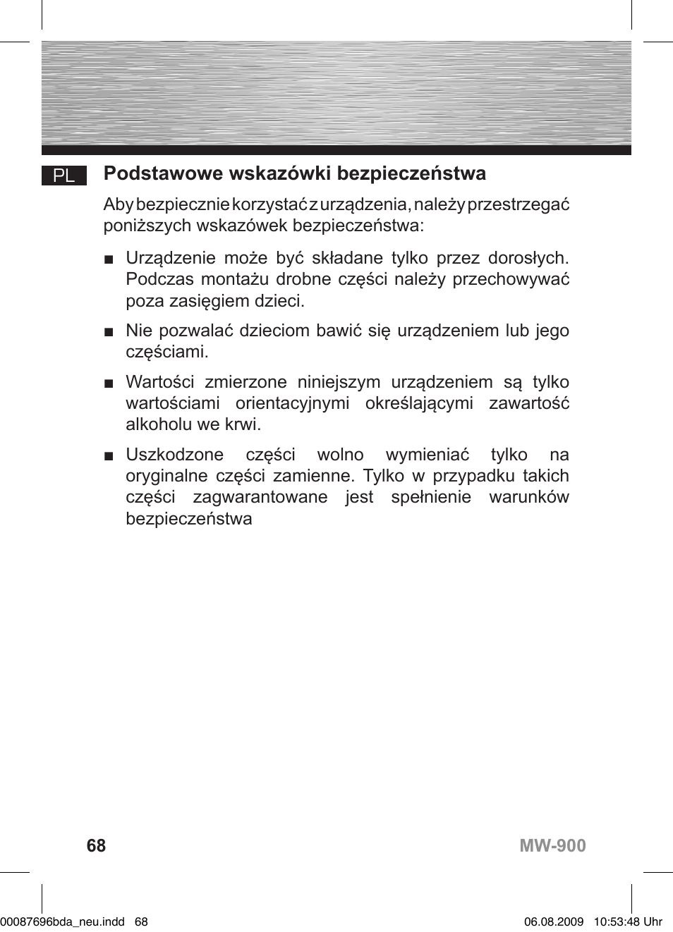 D bedienungsanleitung, Podstawowe wskazówki bezpieczeństwa | Hama MW900 User Manual | Page 67 / 140