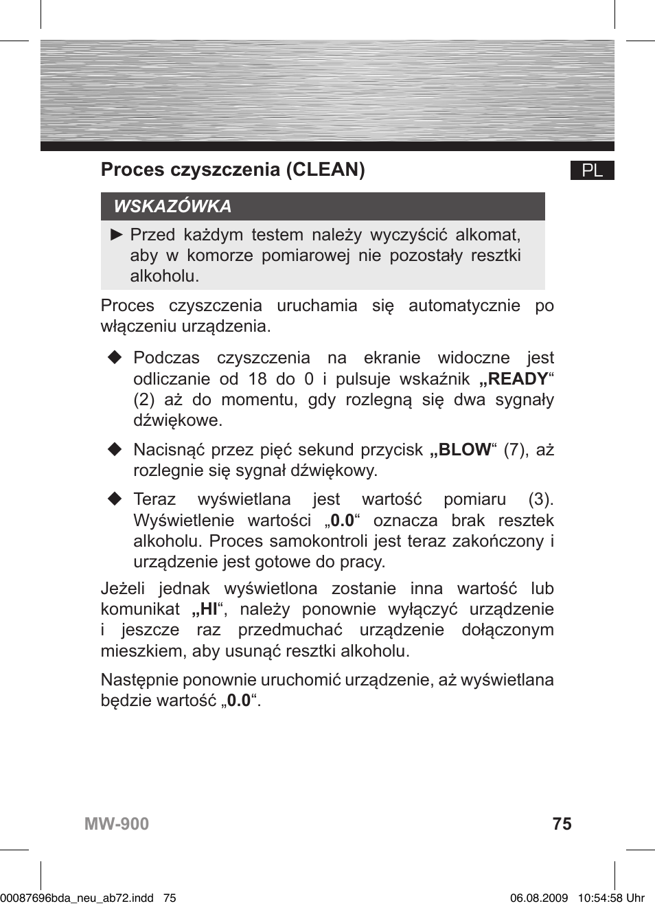 Proces czyszczenia (clean) | Hama MW900 User Manual | Page 74 / 140