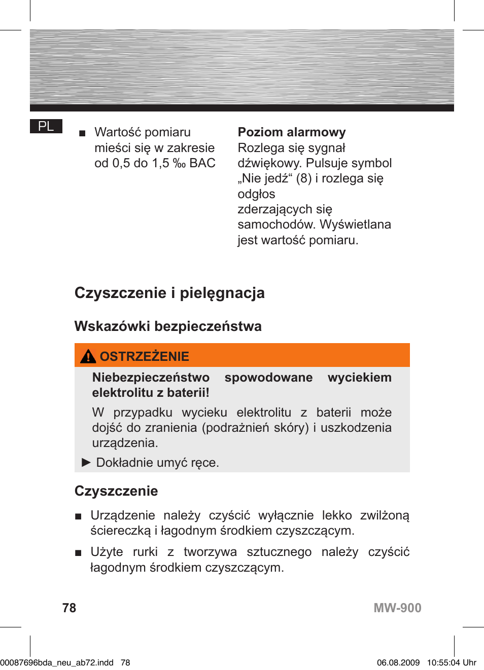 D bedienungsanleitung, Czyszczenie i pielęgnacja, Wskazówki bezpieczeństwa | Czyszczenie | Hama MW900 User Manual | Page 77 / 140