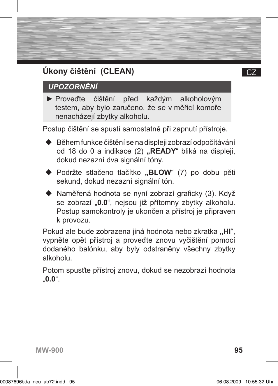 Úkony čištění (clean) | Hama MW900 User Manual | Page 94 / 140