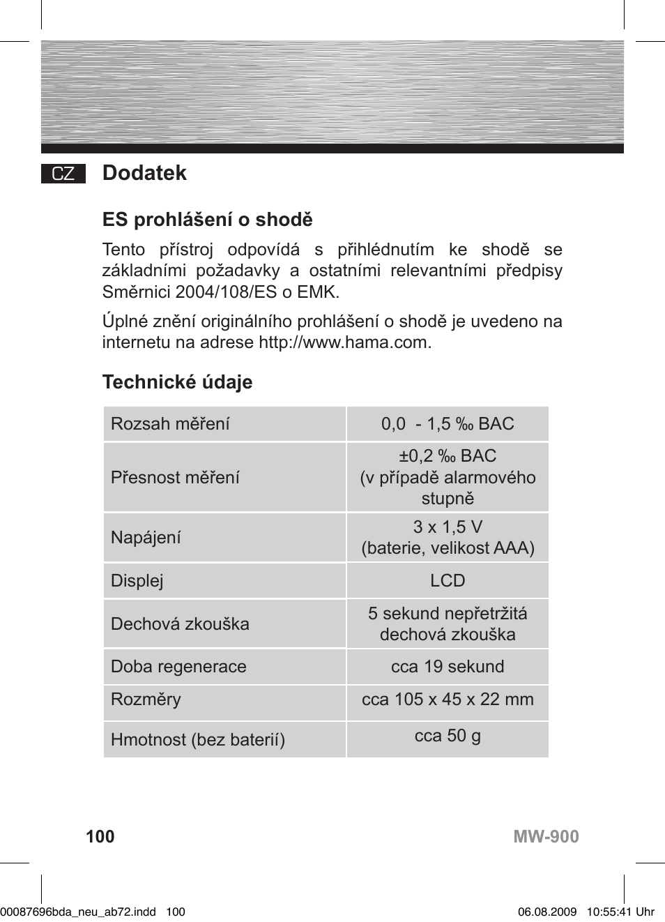 D bedienungsanleitung, Dodatek | Hama MW900 User Manual | Page 99 / 140