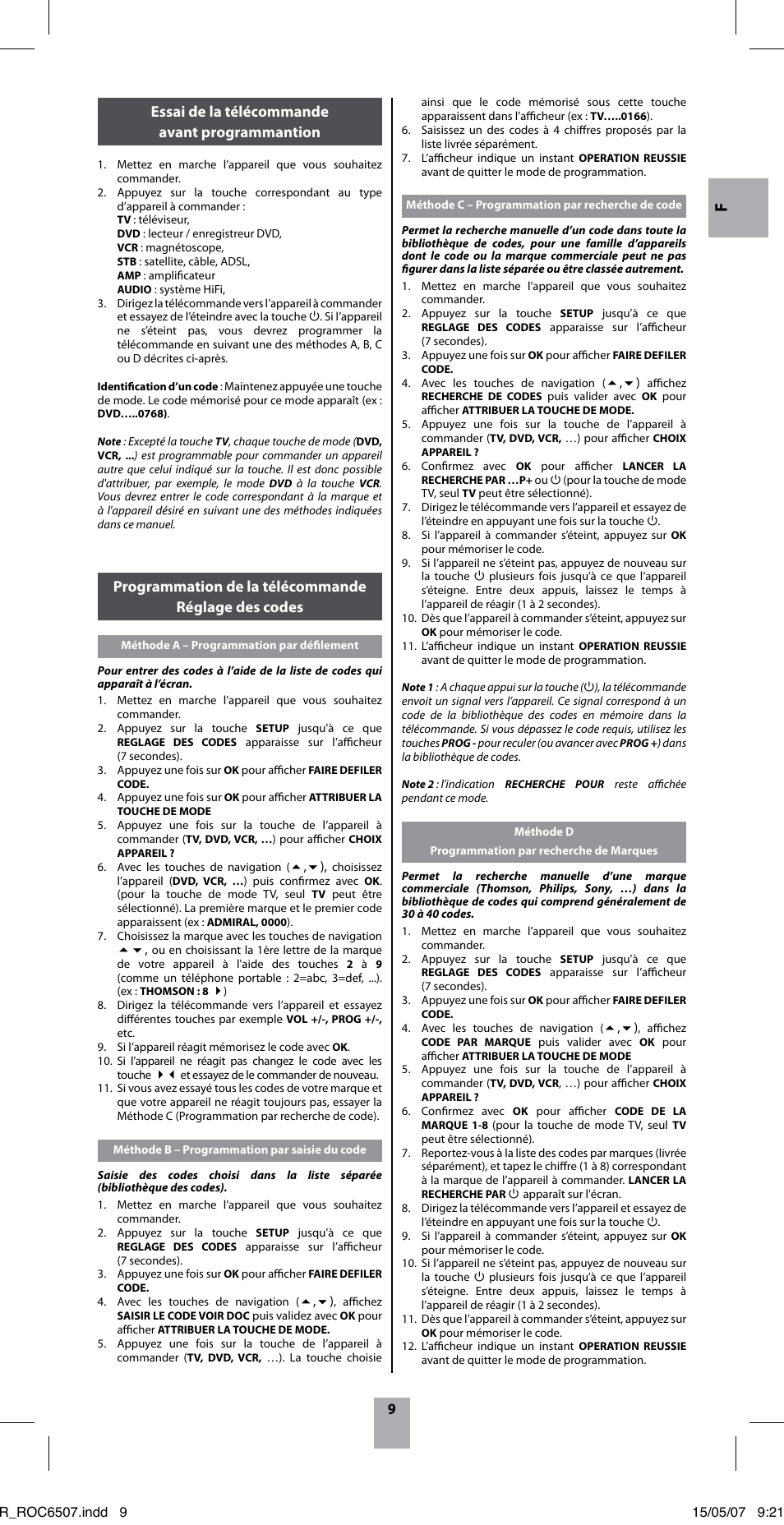 Essai de la télécommande avant programmantion | Hama ROC6507 User Manual | Page 12 / 48