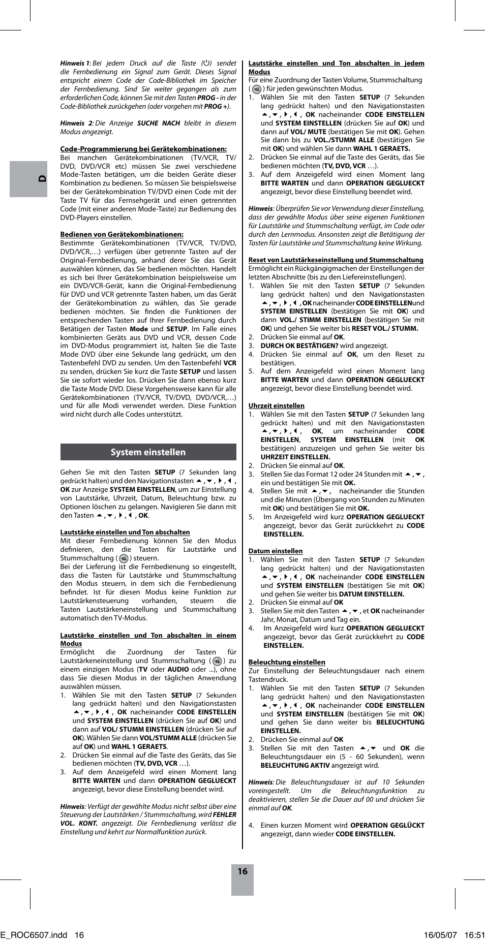 16 system einstellen | Hama ROC6507 User Manual | Page 19 / 48