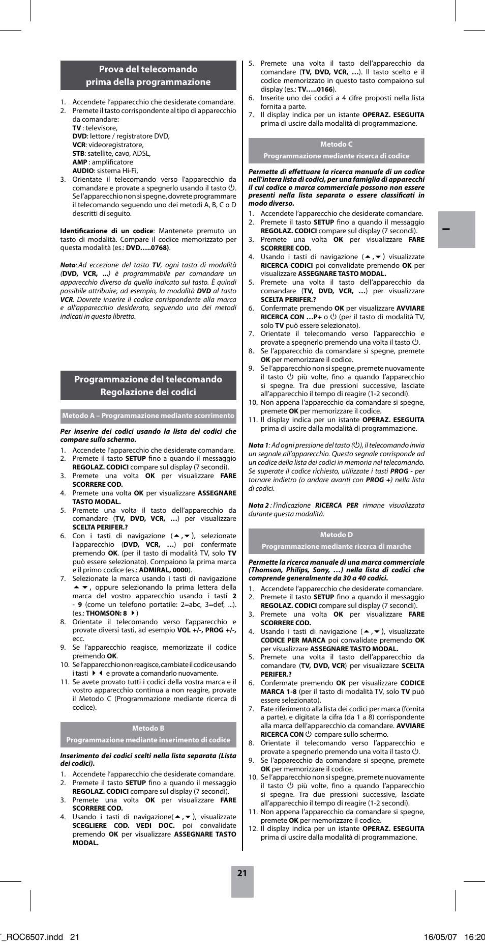 Prova del telecomando prima della programmazione | Hama ROC6507 User Manual | Page 24 / 48