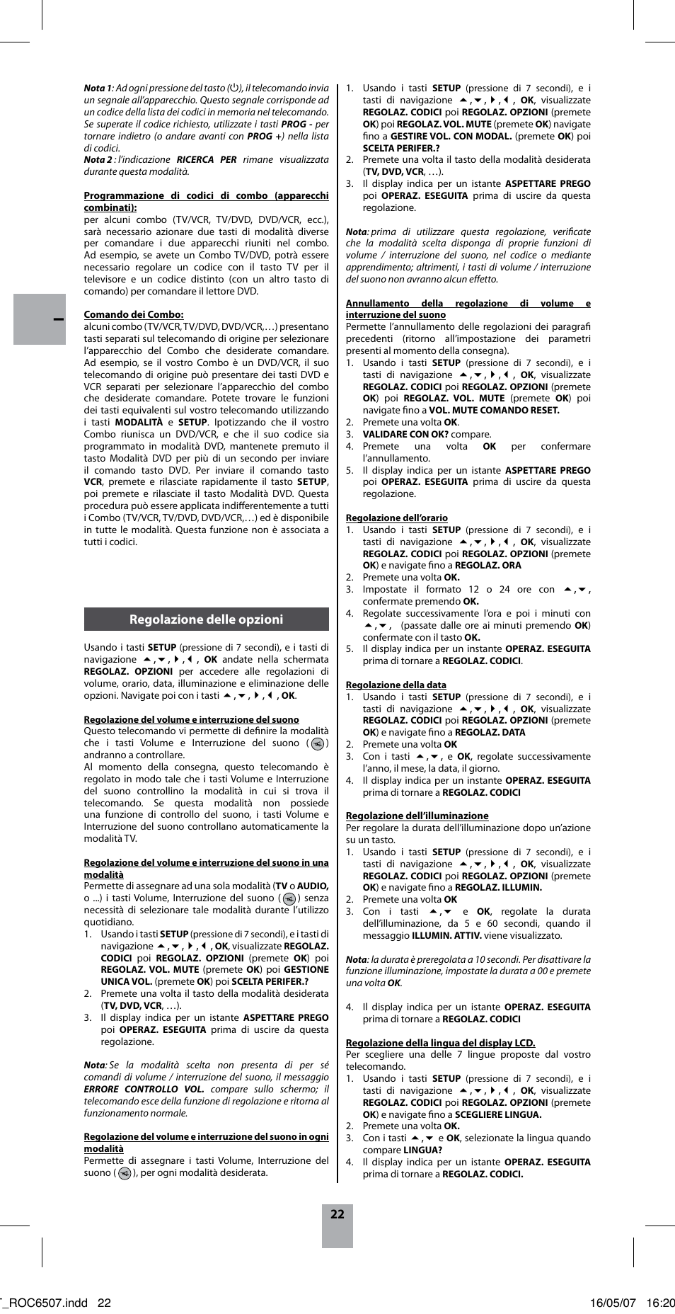 22 regolazione delle opzioni | Hama ROC6507 User Manual | Page 25 / 48