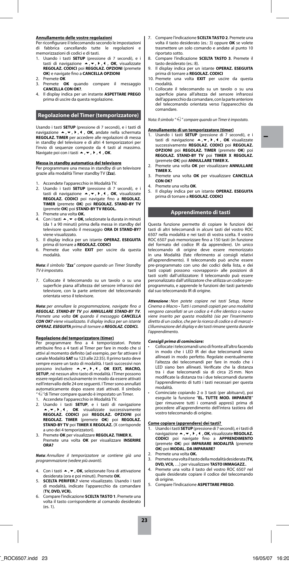 Apprendimento di tasti, Regolazione del timer (temporizzatore) | Hama ROC6507 User Manual | Page 26 / 48