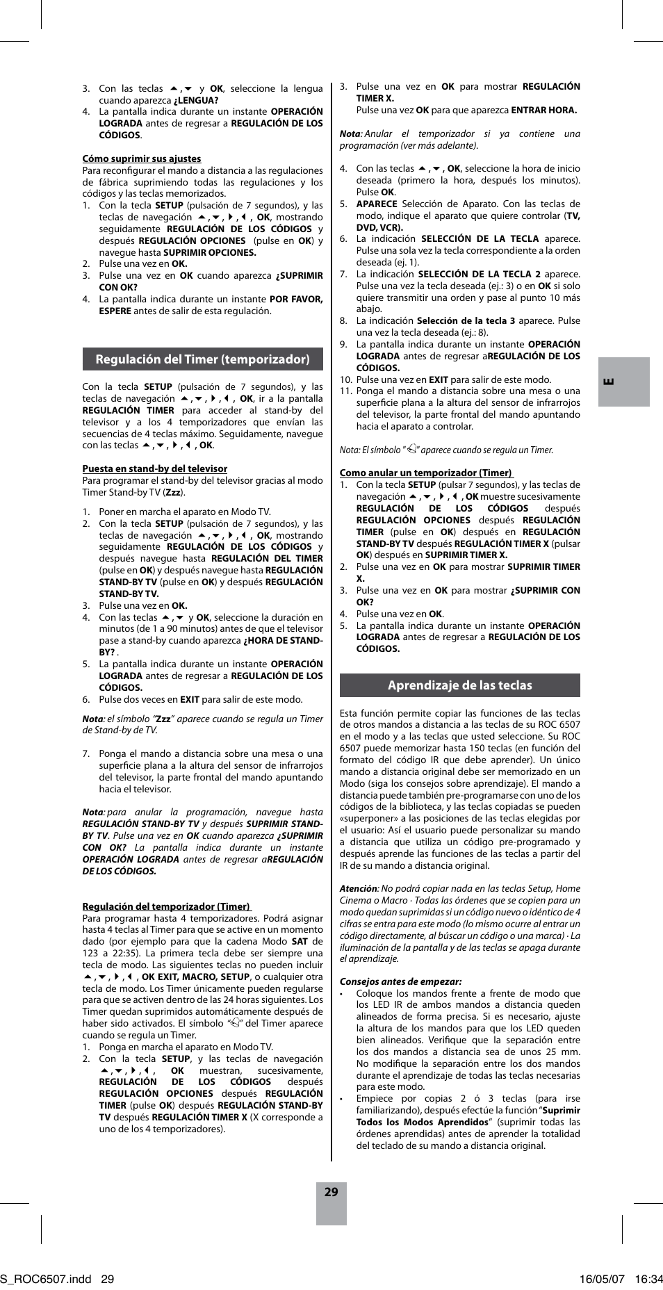 Aprendizaje de las teclas, Regulación del timer (temporizador) | Hama ROC6507 User Manual | Page 32 / 48