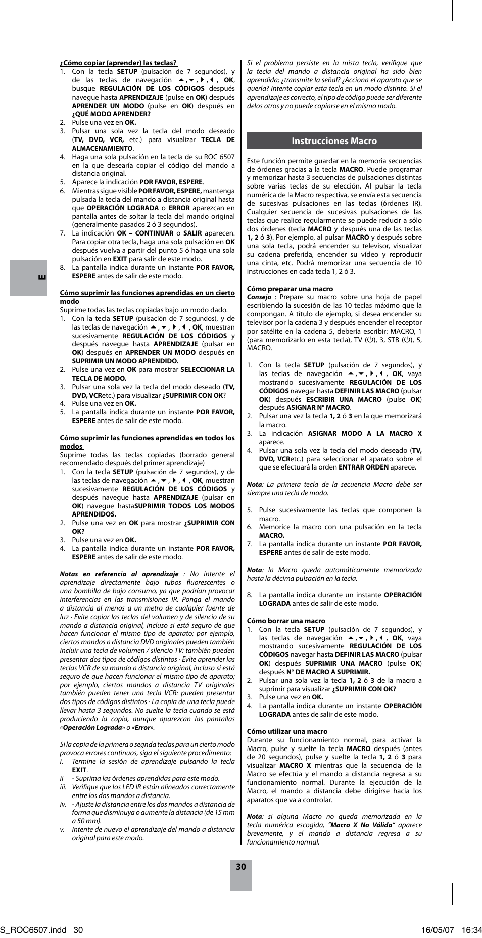 Instrucciones macro | Hama ROC6507 User Manual | Page 33 / 48