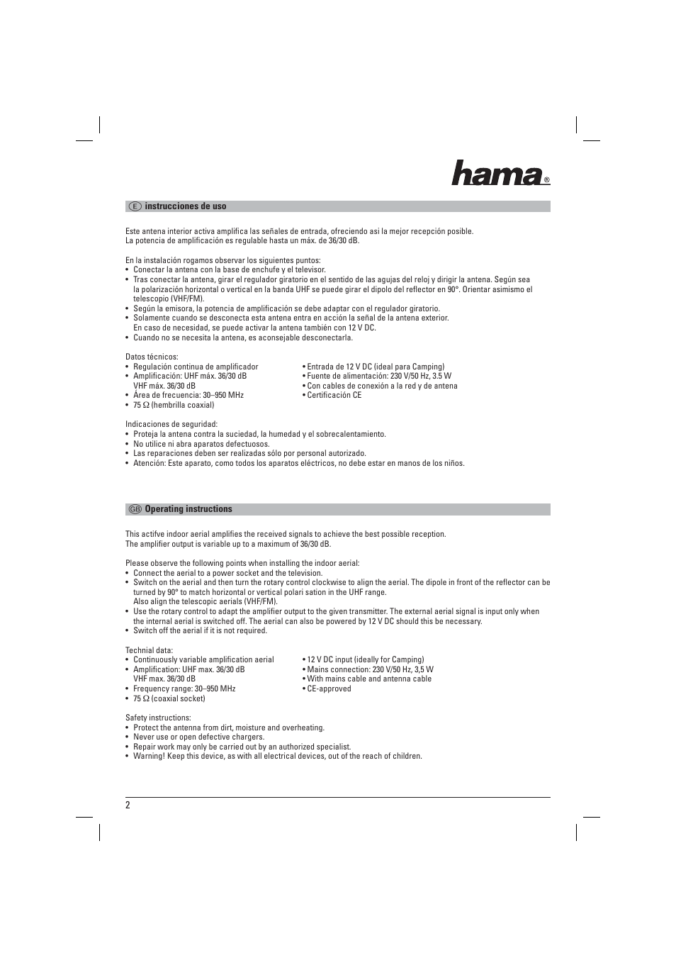 Hama DVB-T_TV_FM Antenna User Manual | Page 3 / 12