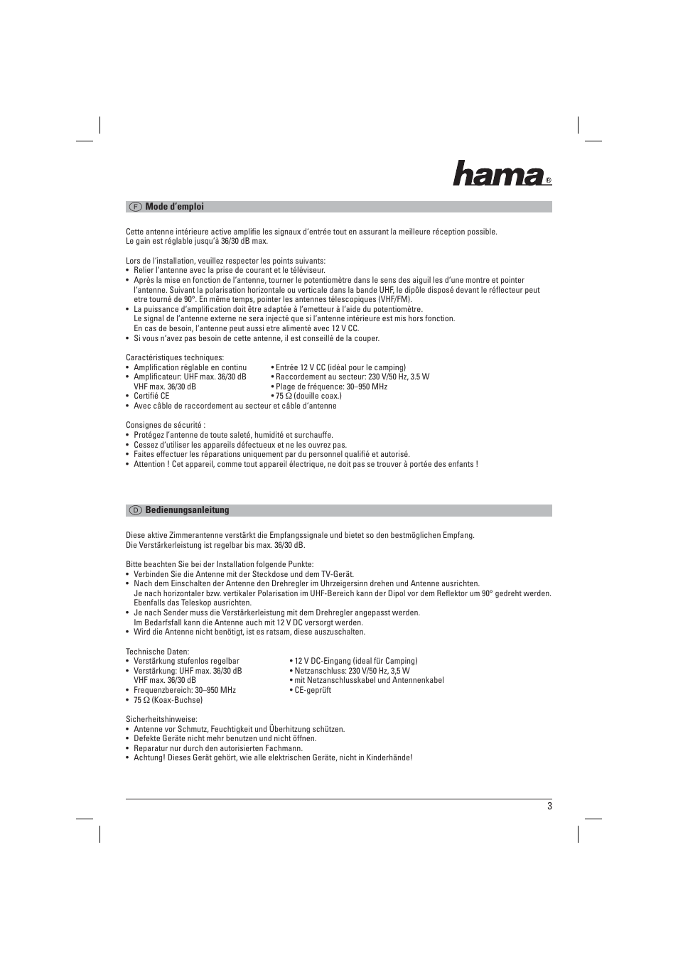 Hama DVB-T_TV_FM Antenna User Manual | Page 4 / 12