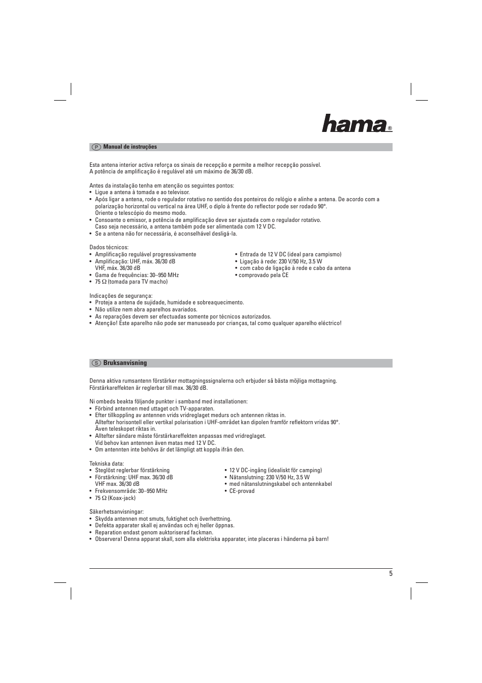 Hama DVB-T_TV_FM Antenna User Manual | Page 6 / 12
