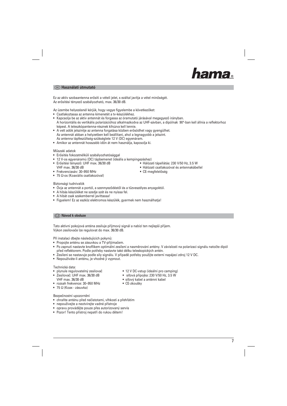 Hama DVB-T_TV_FM Antenna User Manual | Page 8 / 12