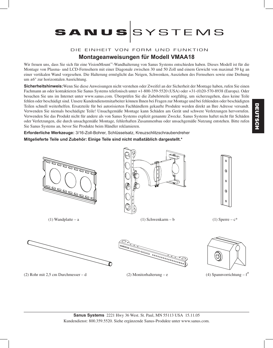 Montageanweisungen für modell vmaa18, Deutsch | Hama VMAA18 User Manual | Page 19 / 66