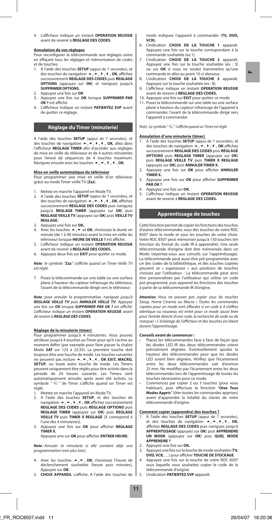 Apprentissage de touches, Réglage du timer (minuterie) | Hama ROC8507 User Manual | Page 14 / 48