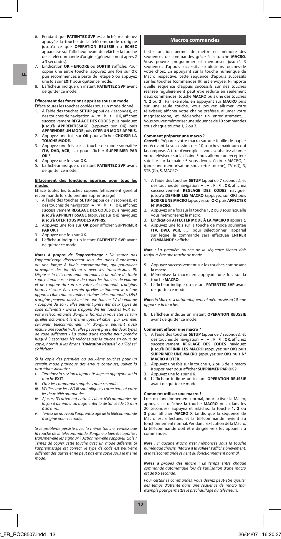 Macros commandes | Hama ROC8507 User Manual | Page 15 / 48