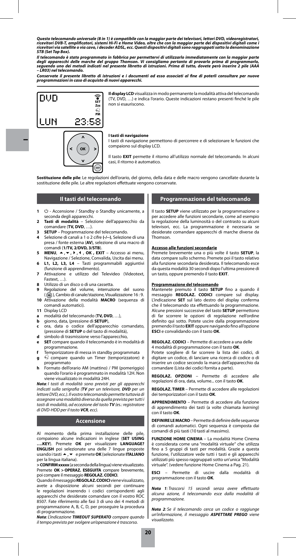 Il tasti del telecomando, Accensione, Programmazione del telecomando | Hama ROC8507 User Manual | Page 23 / 48