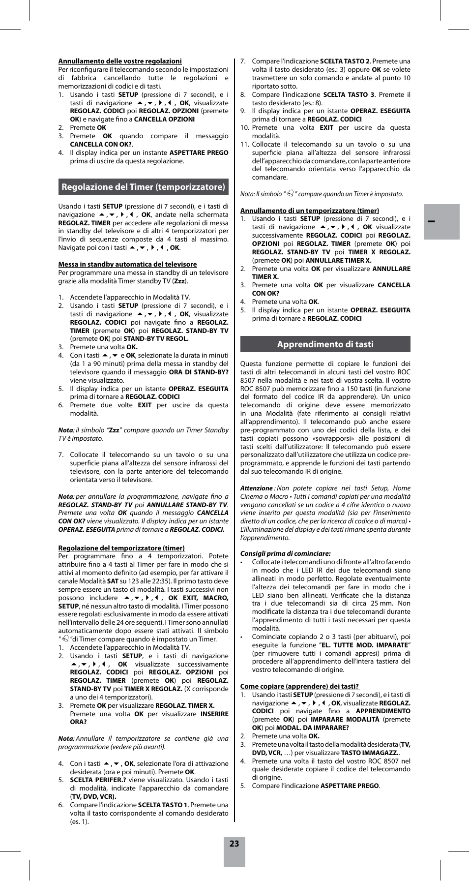 Apprendimento di tasti, Regolazione del timer (temporizzatore) | Hama ROC8507 User Manual | Page 26 / 48