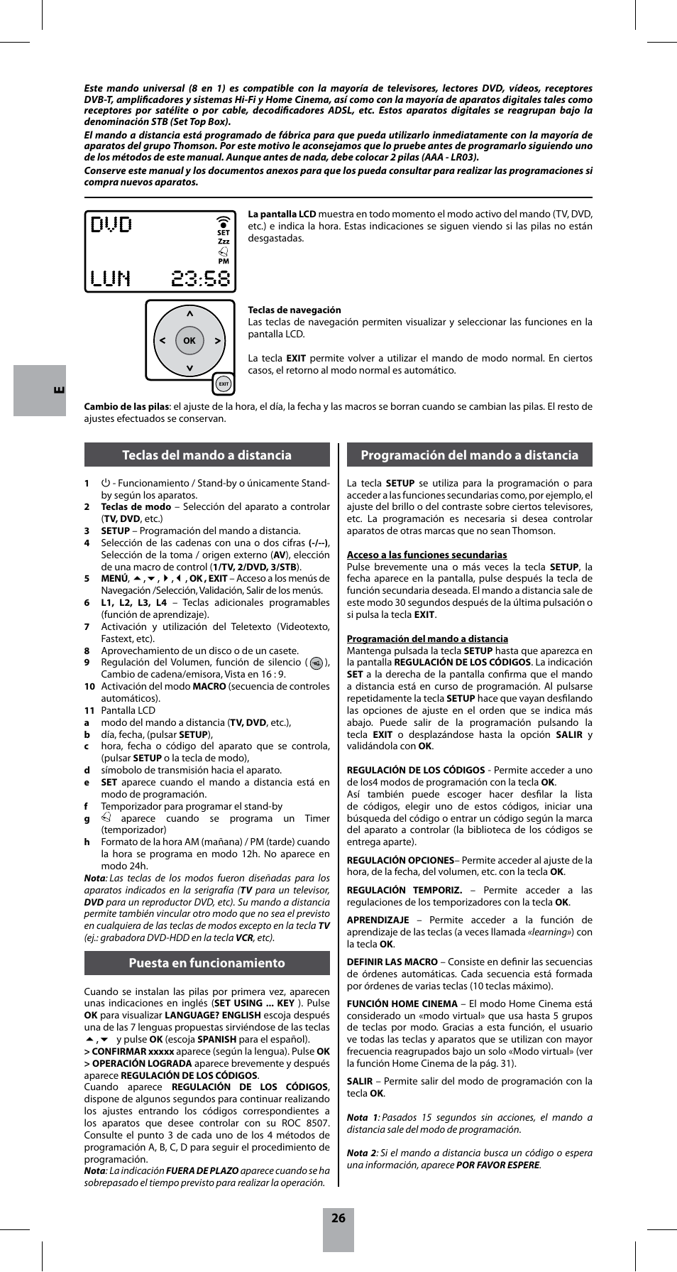 Teclas del mando a distancia, Puesta en funcionamiento, Programación del mando a distancia | Hama ROC8507 User Manual | Page 29 / 48