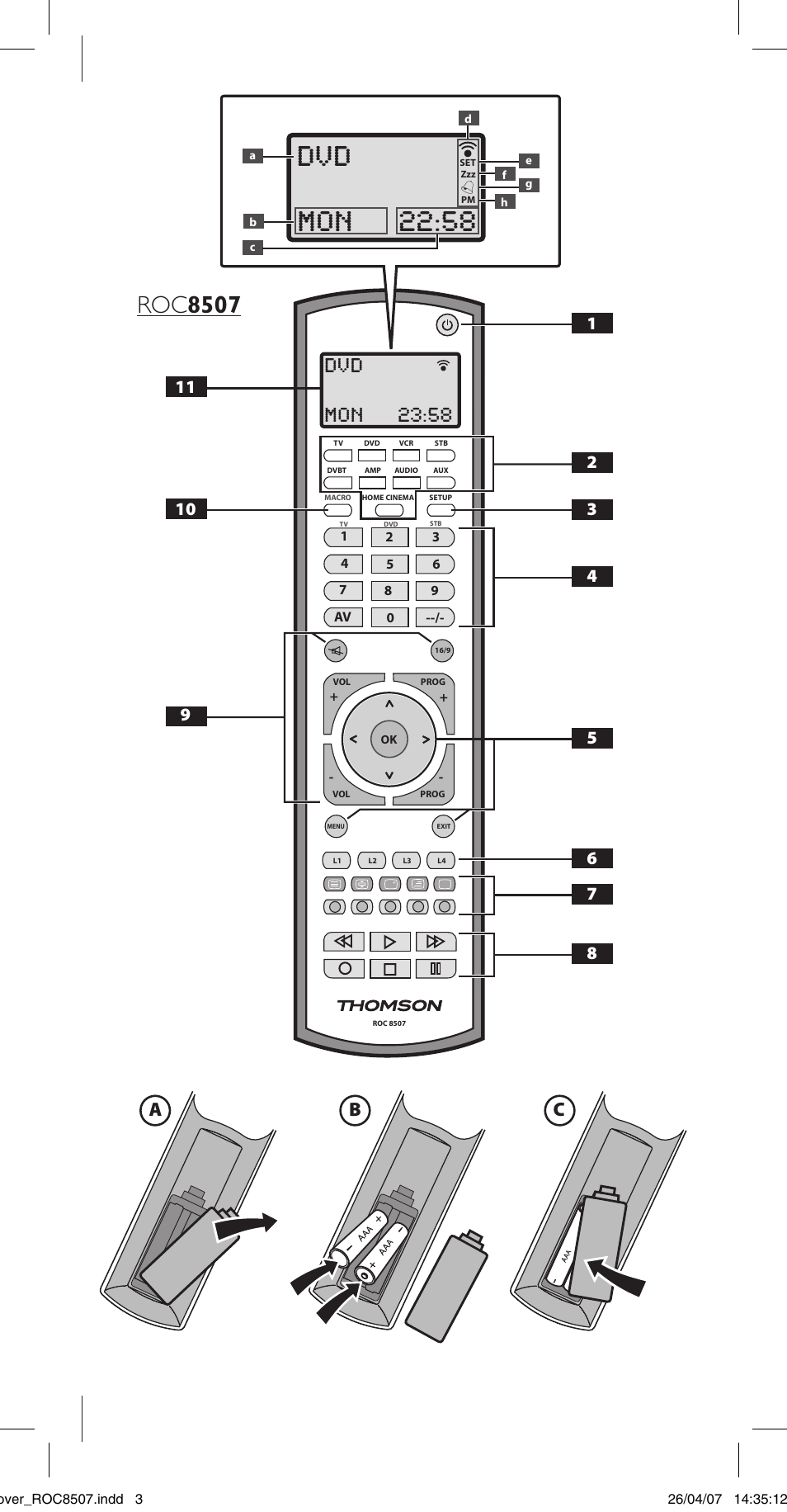 Dvd mon 22:58, Roc 8507, Dvd mon 23:58 | Ab c | Hama ROC8507 User Manual | Page 3 / 48