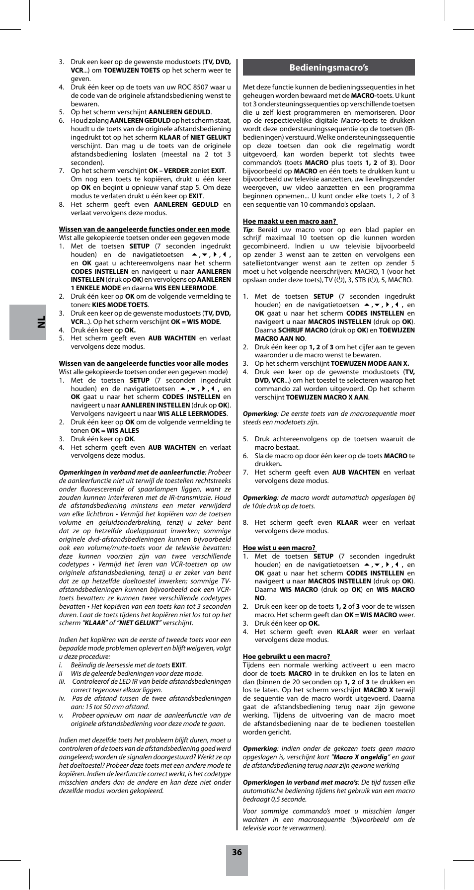 Bedieningsmacro’s | Hama ROC8507 User Manual | Page 39 / 48