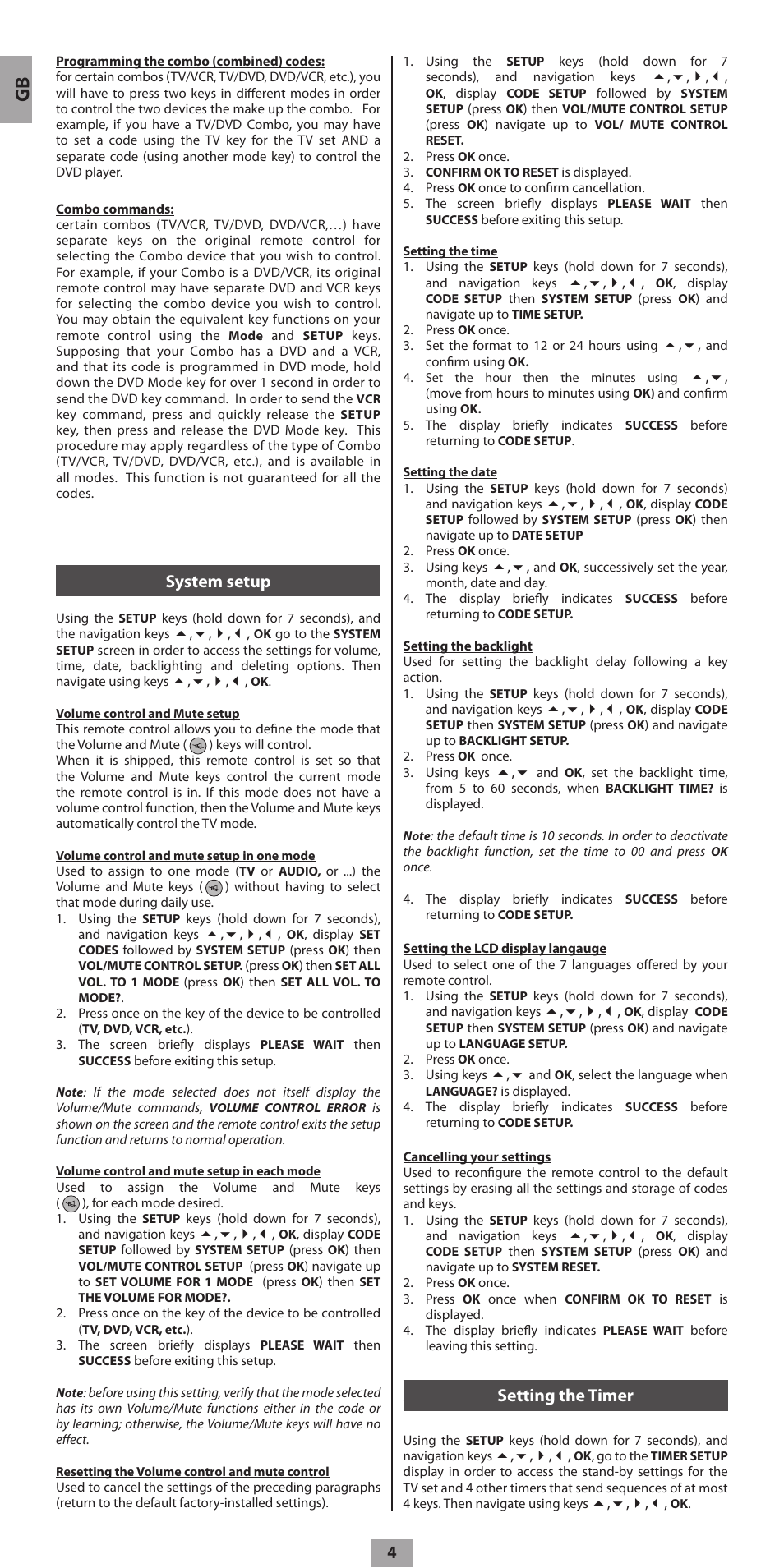 System setup, Setting the timer | Hama ROC8507 User Manual | Page 7 / 48