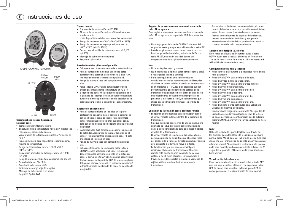 E instrucciones de uso | Hama EWS-100 User Manual | Page 8 / 19