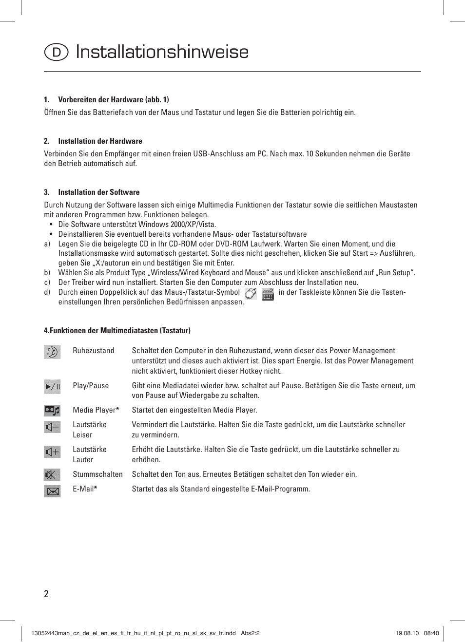 D installationshinweise | Hama RF 3000 User Manual | Page 5 / 38