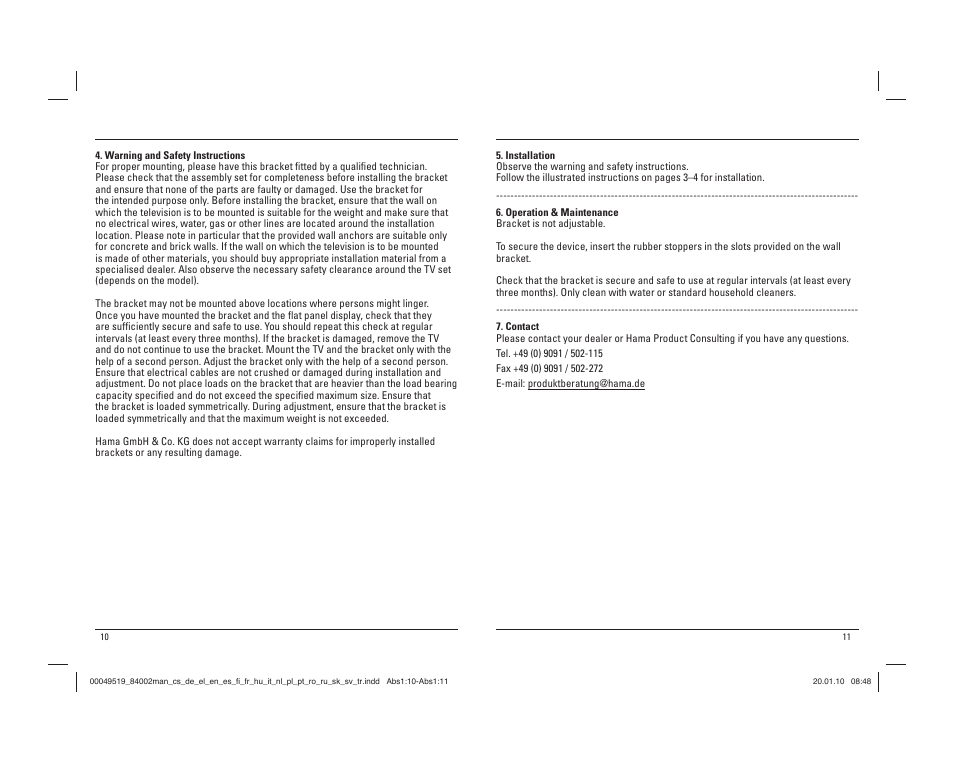 Hama Basic Wall bracket User Manual | Page 6 / 29