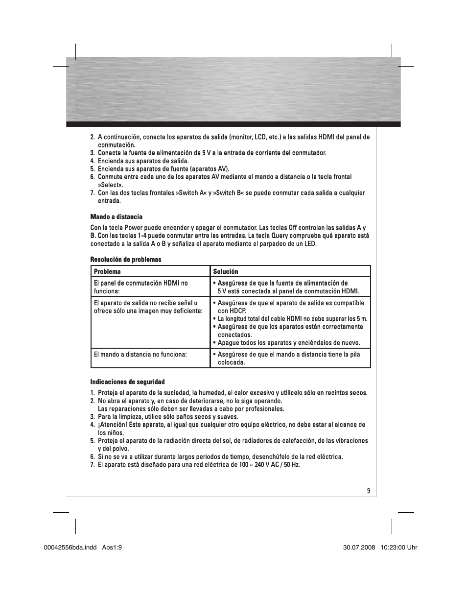 Hama HDMI Matrix Switcher 4x2 User Manual | Page 10 / 36