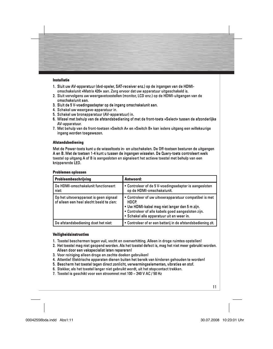 Hama HDMI Matrix Switcher 4x2 User Manual | Page 12 / 36