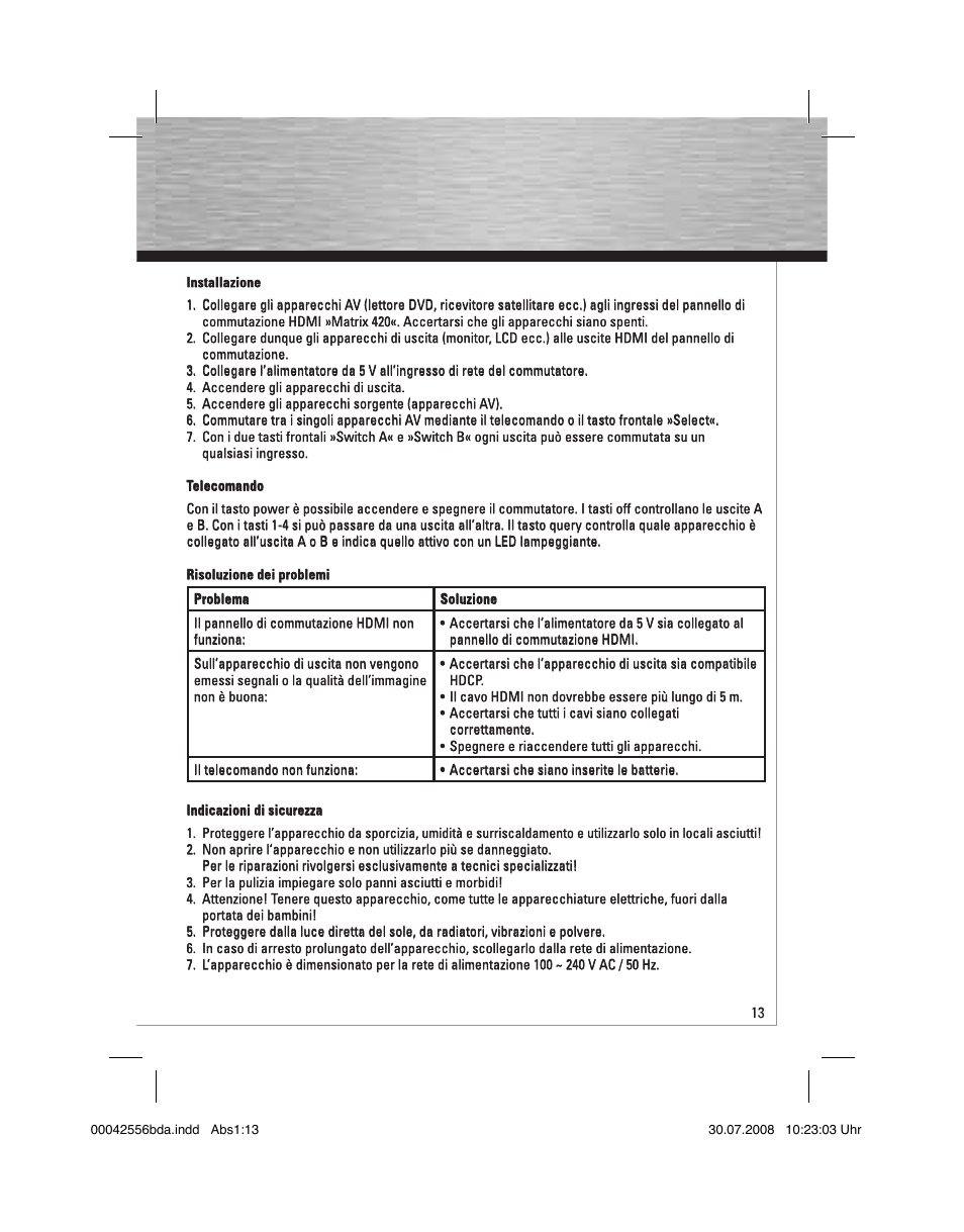 Hama HDMI Matrix Switcher 4x2 User Manual | Page 14 / 36