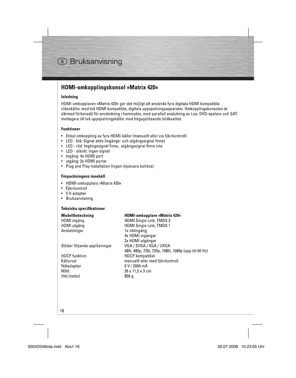 Hama HDMI Matrix Switcher 4x2 User Manual | Page 17 / 36